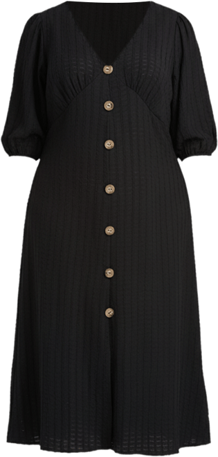 Women's Balloon Sleeve Button Front Midi Dress