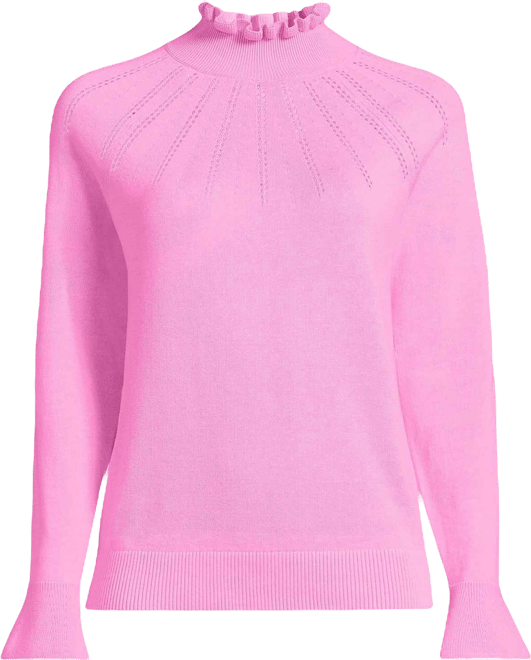 Women's Plus Size Cotton Pointelle Turtleneck Sweater