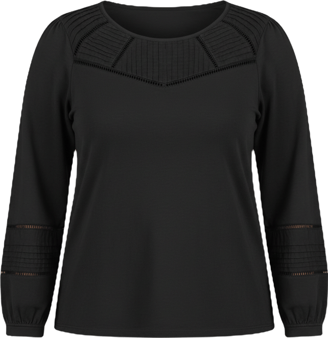 Women's Plus Size Long Sleeve Slub Pintuck Top