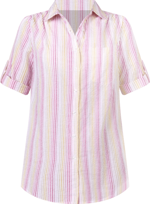 Plus Size Within Short-Sleeve Button Down Seersucker Shirt