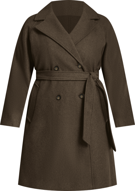 Plus Size Belted Notch Collar Coat