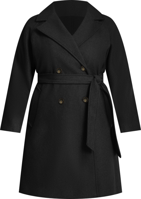 Plus Size Belted Notch Collar Coat