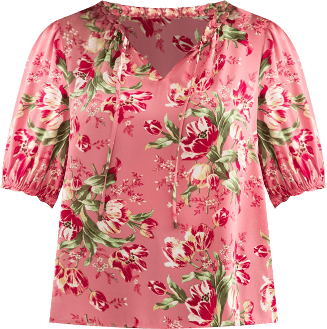 Plus Size Floral Printed Puff-Sleeve Blouse, Macy's Exclusive
