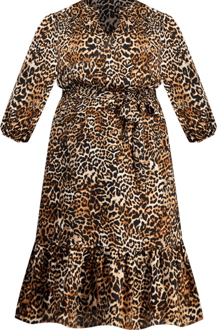 Plus Size Printed Elbow-Sleeve Dress