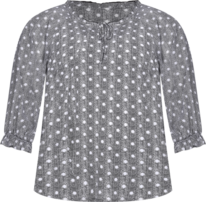 Plus Size 3/4 Sleeve Ruffle Neck Top