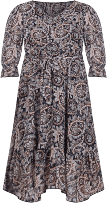 Plus Size 3/4 Sleeve V-Neck Flounced Dress