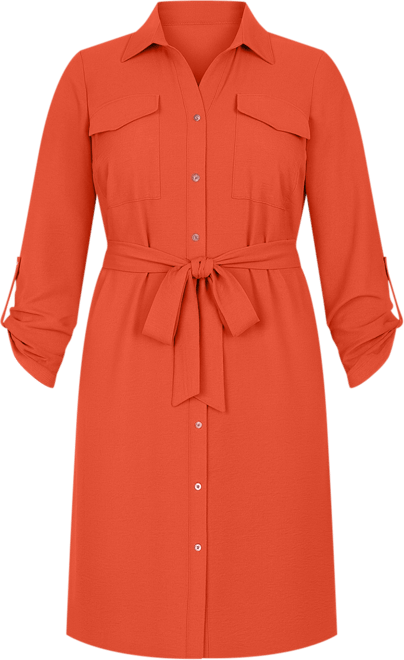 Plus Size Long Roll Tab Sleeve Shirt Dress