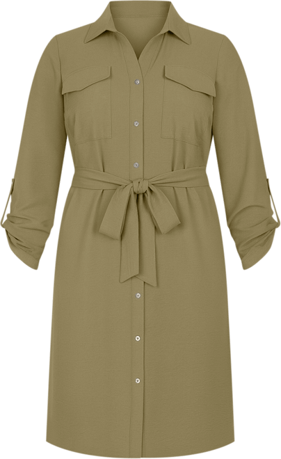 Plus Size Long Roll Tab Sleeve Shirt Dress