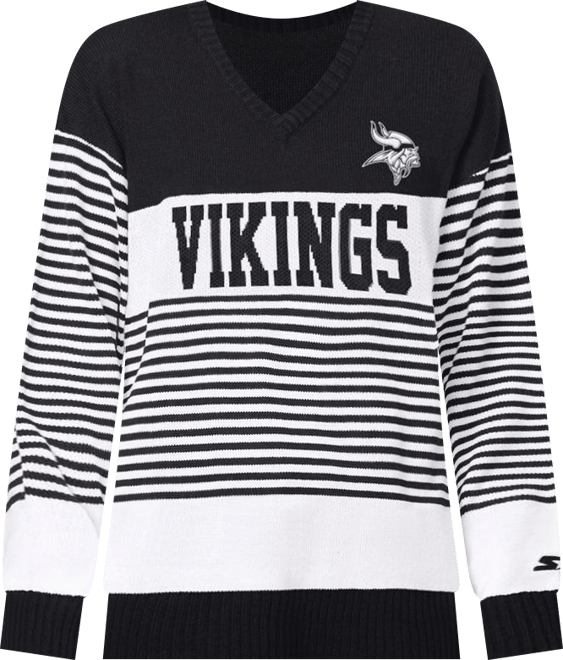 Women's Black Minnesota Vikings No Huddle Striped Sweater