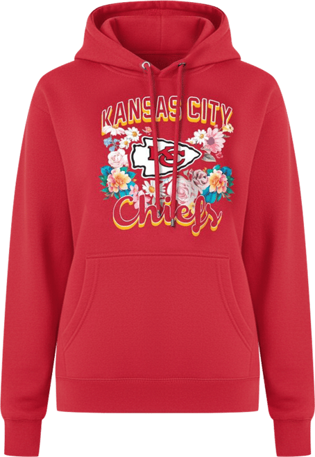 Women's Red Kansas City Chiefs Flowers Team Logo Graphic Fleece Pullover Hoodie