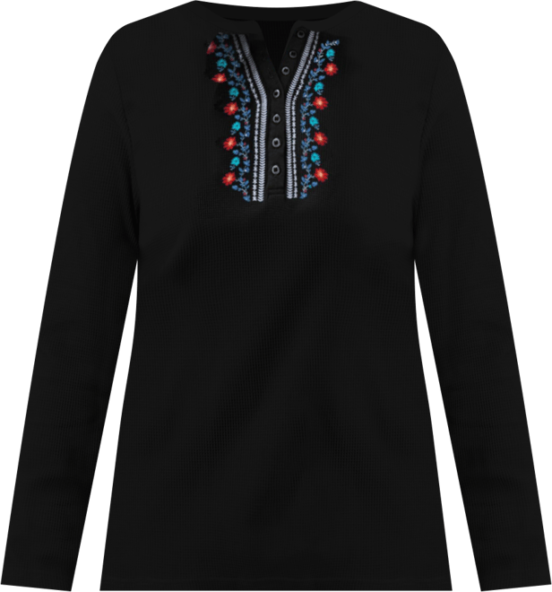 Plus Size Within Embroidered Thermal Henley Tee