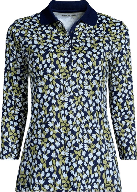 Women's Petite 3/4 Sleeve Supima Cotton Polo Shirt