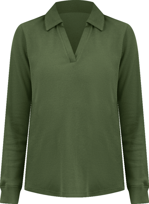 Women's Waffle-Knit Long-Sleeve Polo Top, Macy's Exclusive
