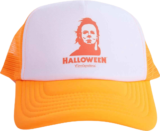 Men's and Women's White/Orange Halloween Myers Face Trucker Hat
