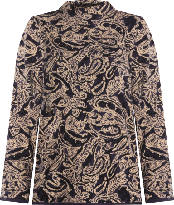 Plus Size Paisley Print Mock Neck Long Sleeve Sweater