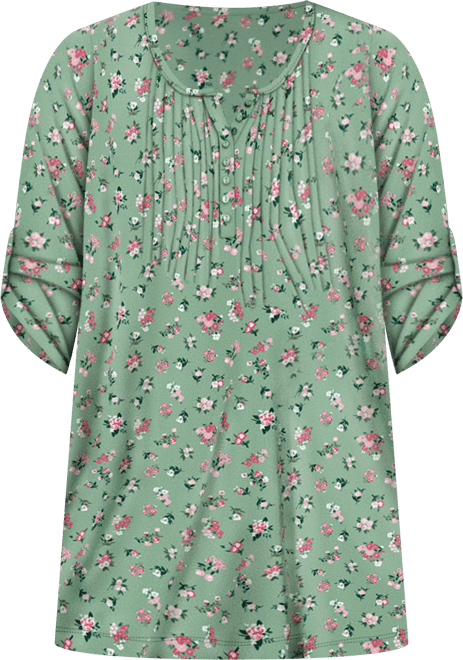 Women's Within 7-Day Three-Quarter Sleeve Pintucked Henley Tunic