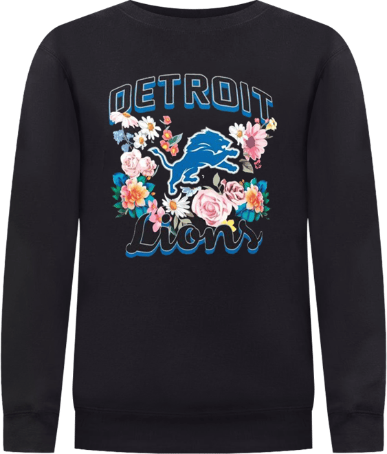 Women's Black Detroit Lions Flower Logo Graphic Fleece Pullover Sweatshirt