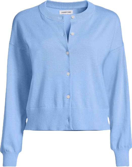 Women's Cropped Fine Gauge Crew Neck Cardigan Sweater