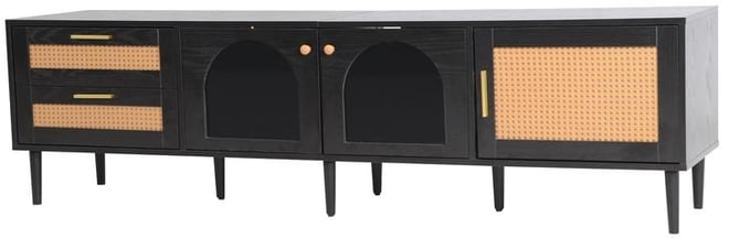 Casainc Rattan Tv Stand with 3 Cabinets & 2 Drawers Media Console Table for TVs up to 80" with Led Light