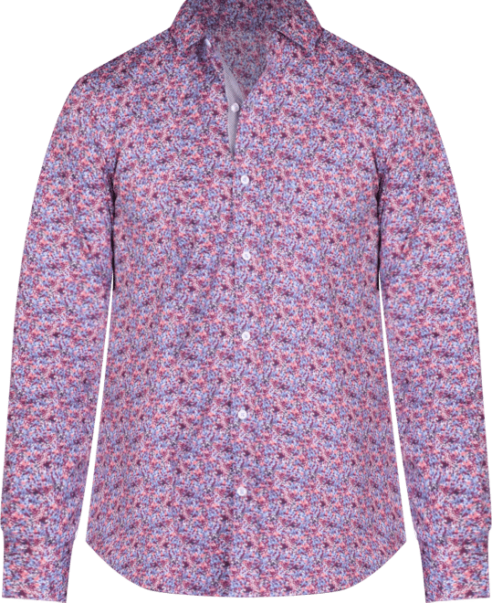 Men's Crimson Floral Long Sleeve Shirt