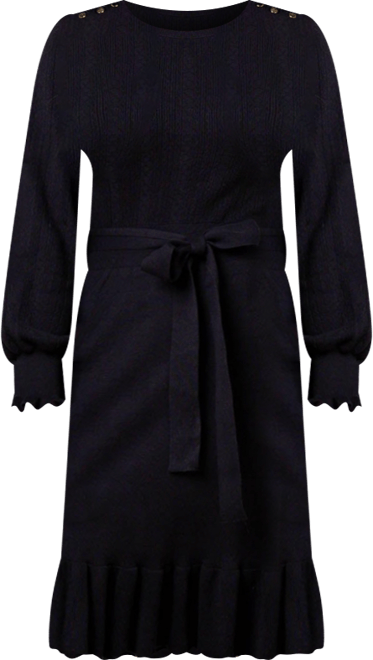 Women's Organic Long Sleeve Flounce Edge Cable Sweater Dress