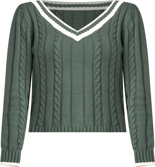 Juniors' V-Neck Long Sleeve Sweater
