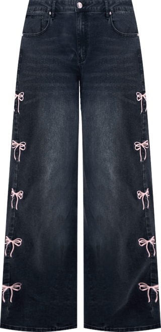 Trendy Plus Ultra 90's Bow-Detail Straight Jeans