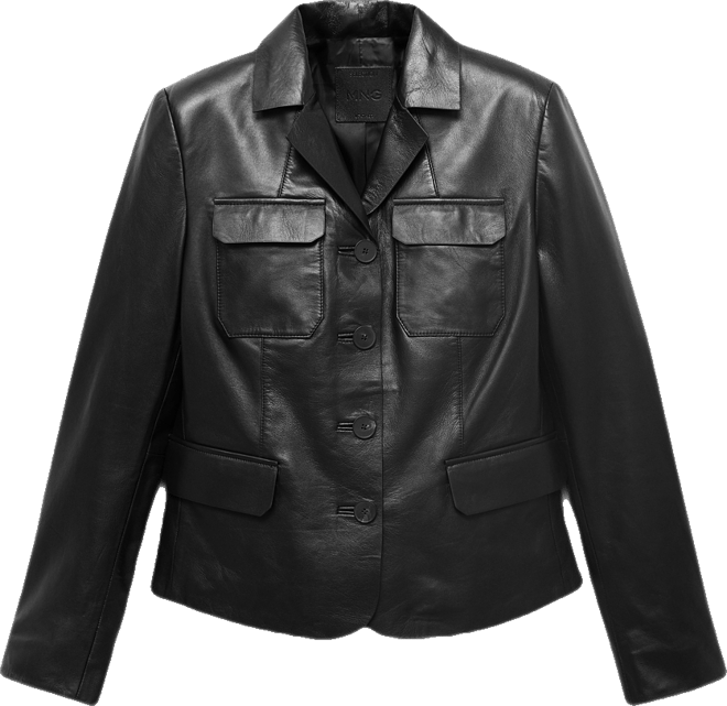 Women's Leather Pockets Blazer