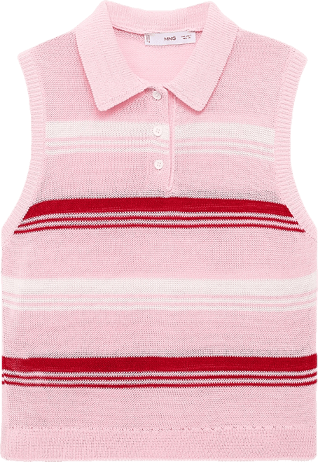 Women's Polo Neck Striped Knit Top