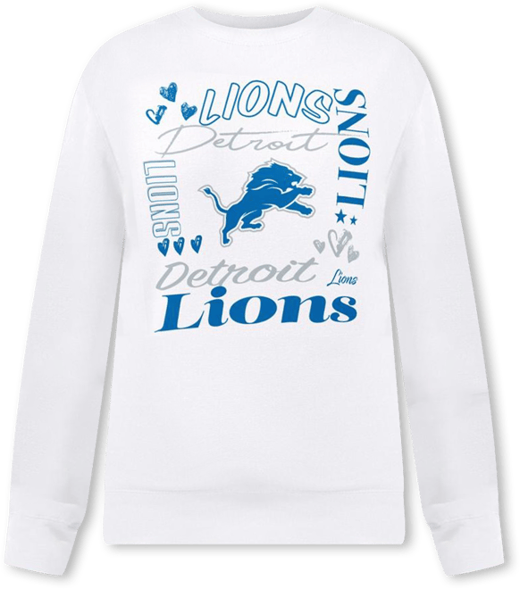 Women's White Detroit Lions Collage Graphic Fleece Pullover Sweatshirt
