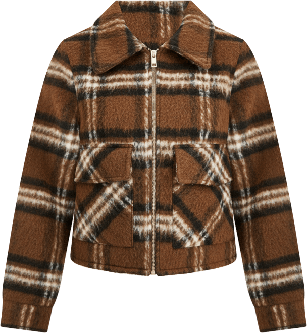 Women's Plaid Collared Zip-Front Coat