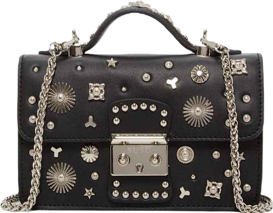 Studded Small Leather Crossbody Bag Black Purse Women's Handbag with Top Handle
