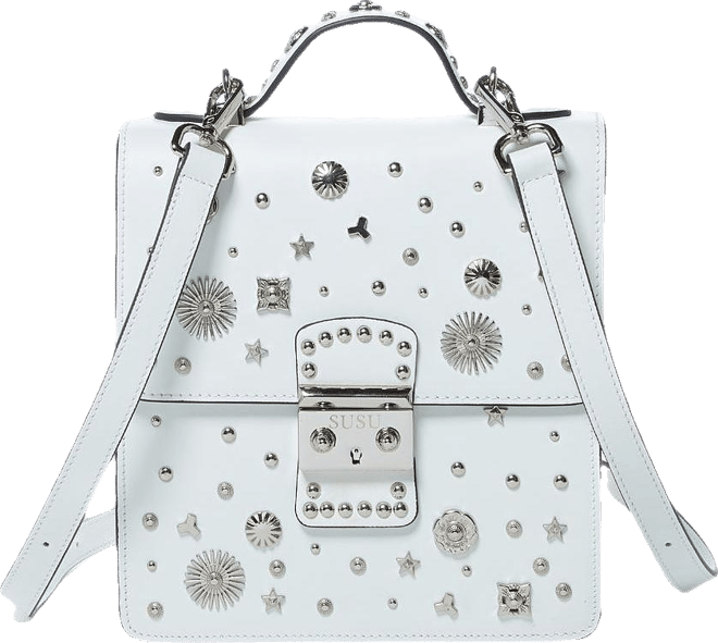 Leather Backpack Purse Convertible Crossbody Bag with Embellishments and Top Handle White Women's Handbag