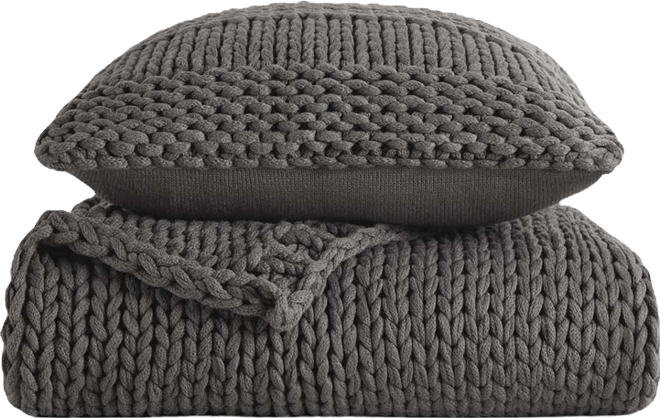 Chunky Blanket and Decor Pillow Bundle, 21" x 21"