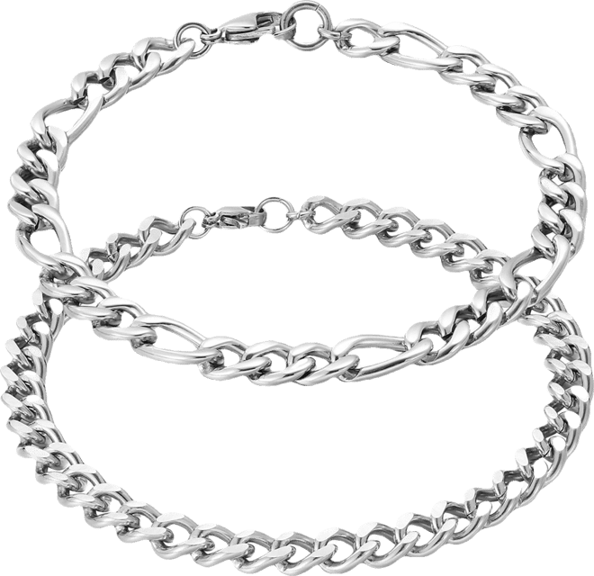 Tarnish Resistant Men's Two Chain Bracelet Set