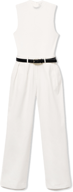 Women's Belted Combined-Fabric Jumpsuit