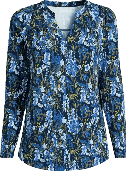 Women's Long Sleeve Lightweight Jersey Notch Neck Tunic Top