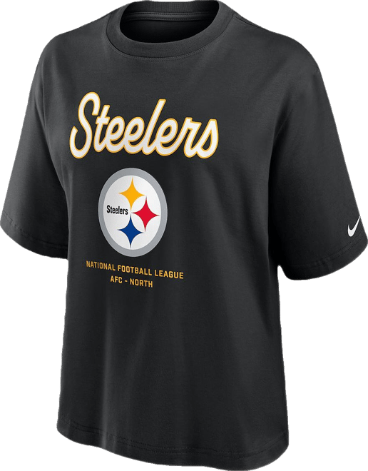 Women's Black Pittsburgh Steelers Essential Script Relaxed Boxy T-Shirt