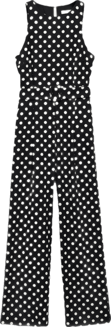 Women's Polka-Dot Belt Linen Jumpsuit