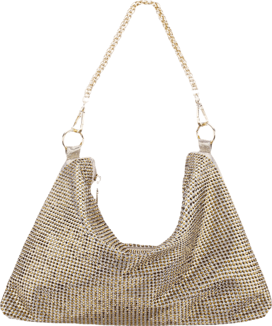 Crystal Embellished Zipper Hobo Bag