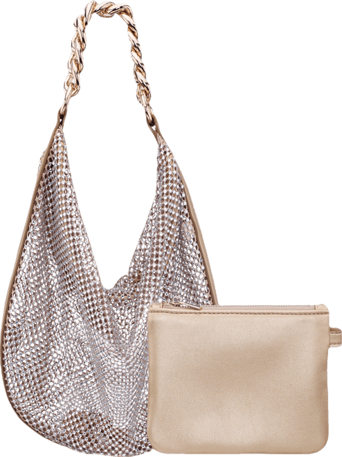 Crystal Mesh Zipper Hobo Bag