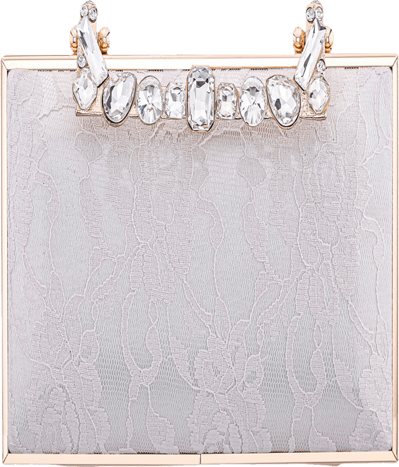 Crystal Handle Lift Lock Lace Clutch