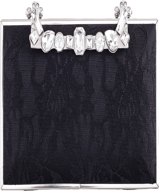 Crystal Handle Lift Lock Lace Clutch