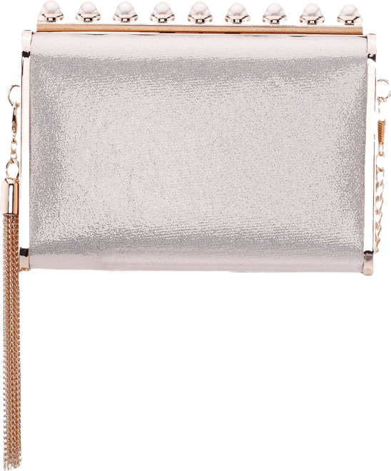 Crystal Ornamented Minaudiere Tassel Lift Lock Clutch