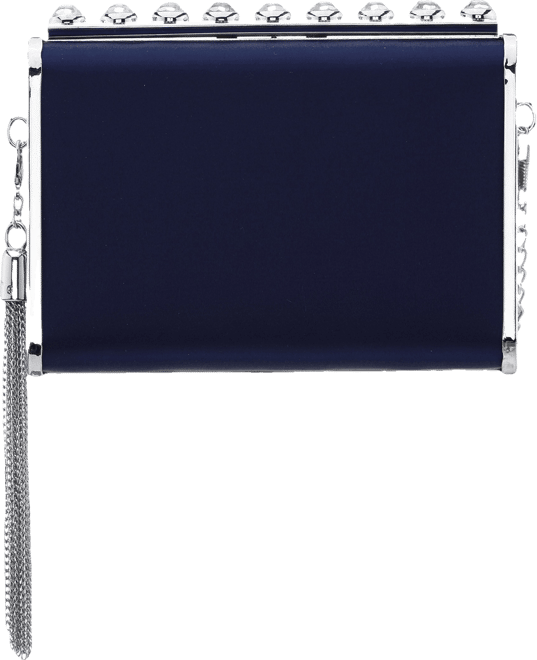 Crystal Ornamented Minaudiere Tassel Lift Lock Clutch