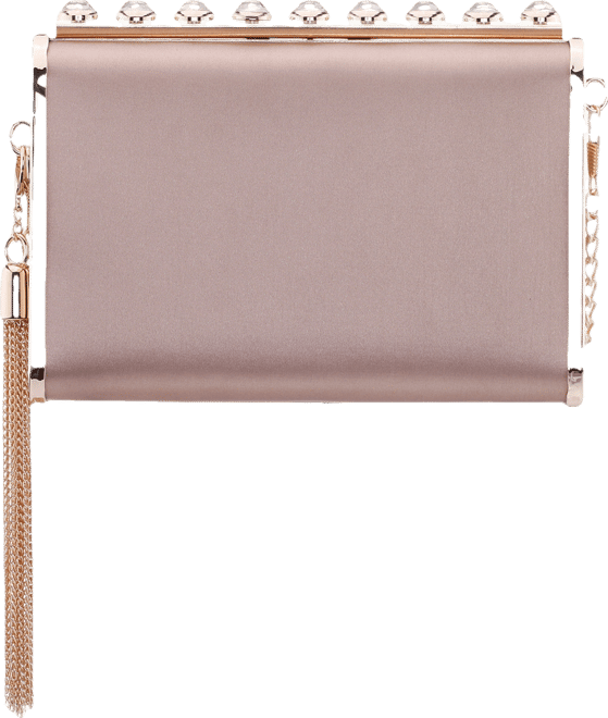 Crystal Ornamented Minaudiere Tassel Lift Lock Clutch