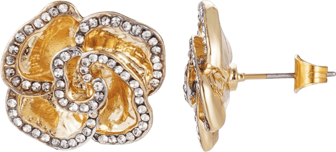 Gold Crystal Encrusted Flower Stud Earrings