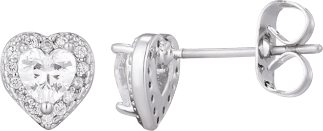 Silver Cz Heart Halo Stud Earrings