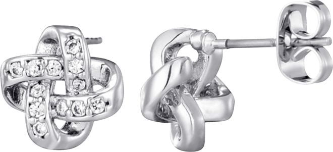 Silver Cz Knot Twist Stud Earrings