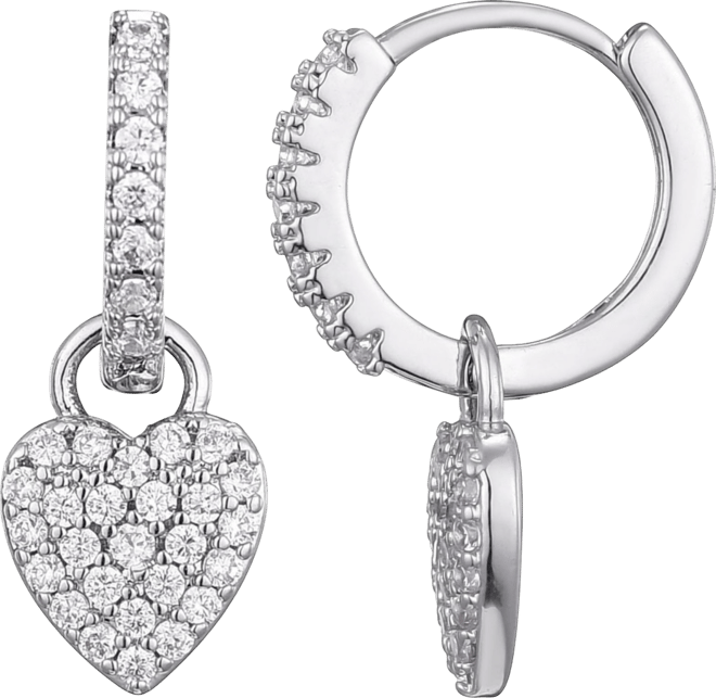 Silver Cz Heart Huggie Earrings